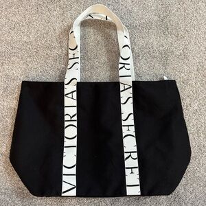 NEW Victoria’s Secret Canvas Tote Black Bag Large Everyday VS Logo MSRP $49.95